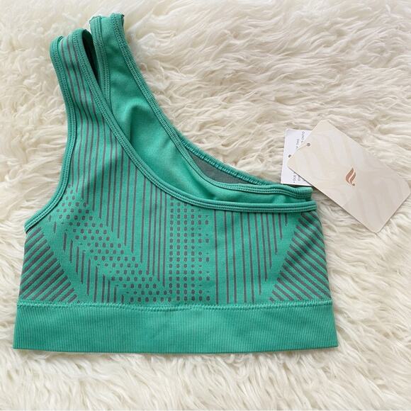 Fabletics | Indy Seamless Sports Bra One Shoulder Fitness Green Gray NWT XS - Picture 2 of 6